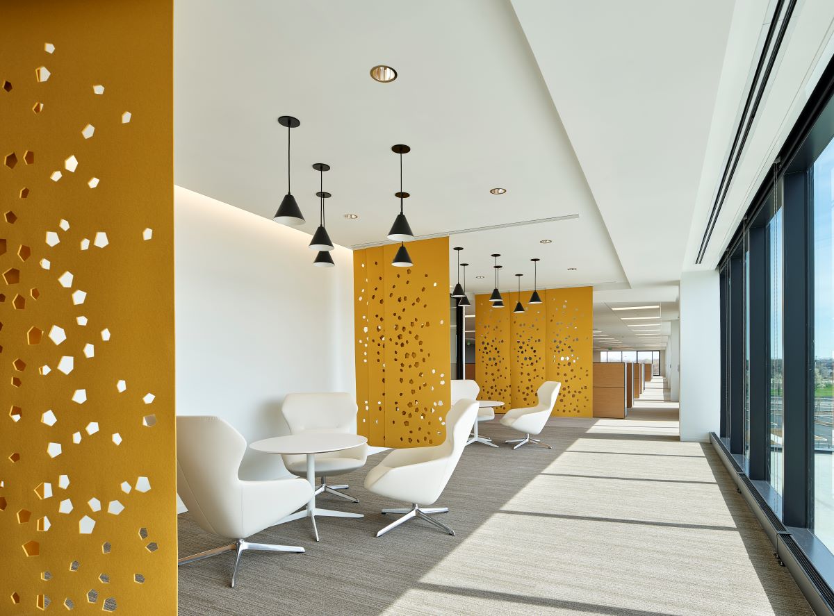 Subaru of America building hall with yellow dividers