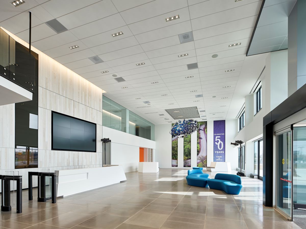 Subaru of America building interior with high ceilings